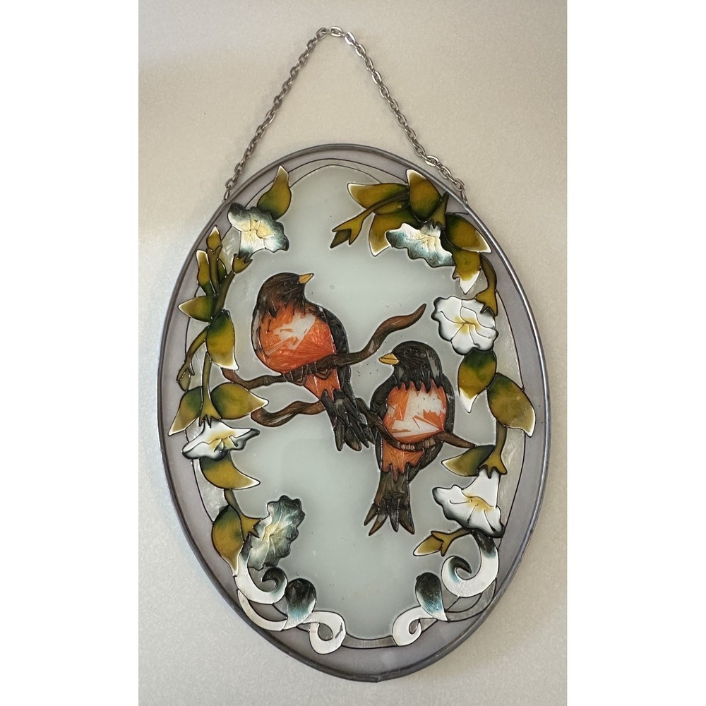Stained Glass Suncatcher Small Two Birds Floral Tree Design Lot Of 2
